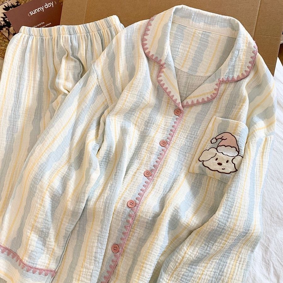 Bộ đồ ngủ Tay áo dài cotton pijama đồ mặc nhà nữ