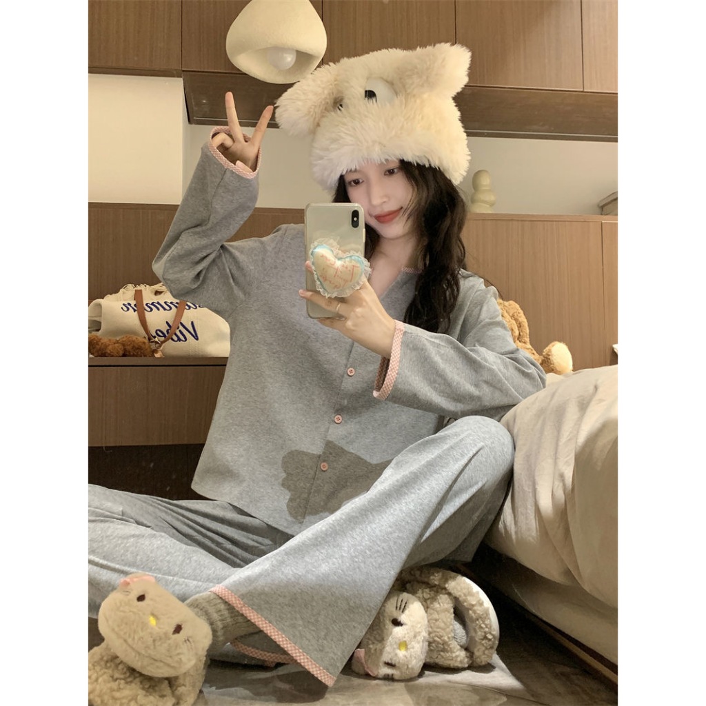 Bộ đồ ngủ Tay áo dài cotton pijama đồ mặc nhà nữ