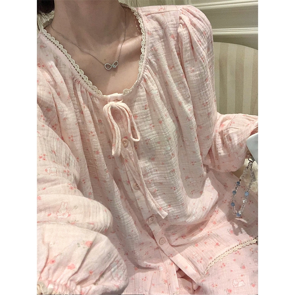 YAMI bộ đồ ngủ Tay áo dài cotton pijama đồ mặc nhà nữ