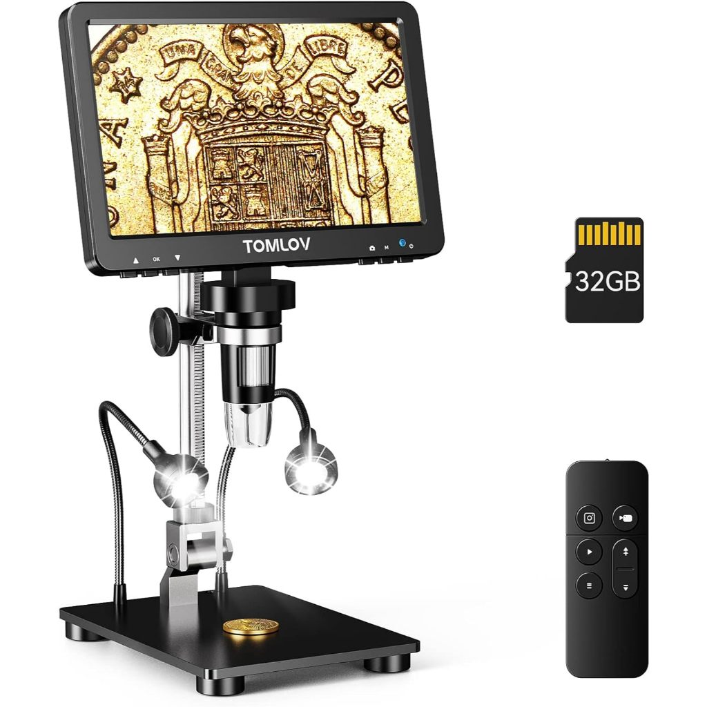 Kính hiển vi kỹ thuật số TOMLOV DM9 Pro 16MP 7" 1200X HD IPS HDMI 10 đèn LED, màn hình LCD 1080P, kí