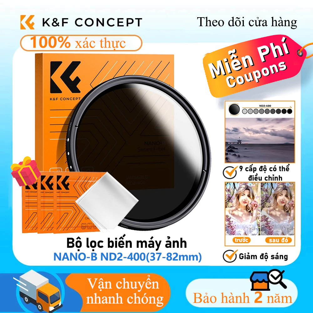 K&F CONCEPT NANO-B ND2-400 Bộ lọc ND có thể điều chỉnh siêu mỏng cho 46/49/52/55/58/62/67/72/77/82mm