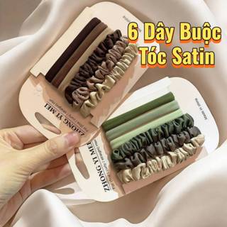  6 Sợi Dây Buộc Tóc Cao Cấp Satin Không Hư Tóc Co Giãn Dây Buộc Tóc Lụa 