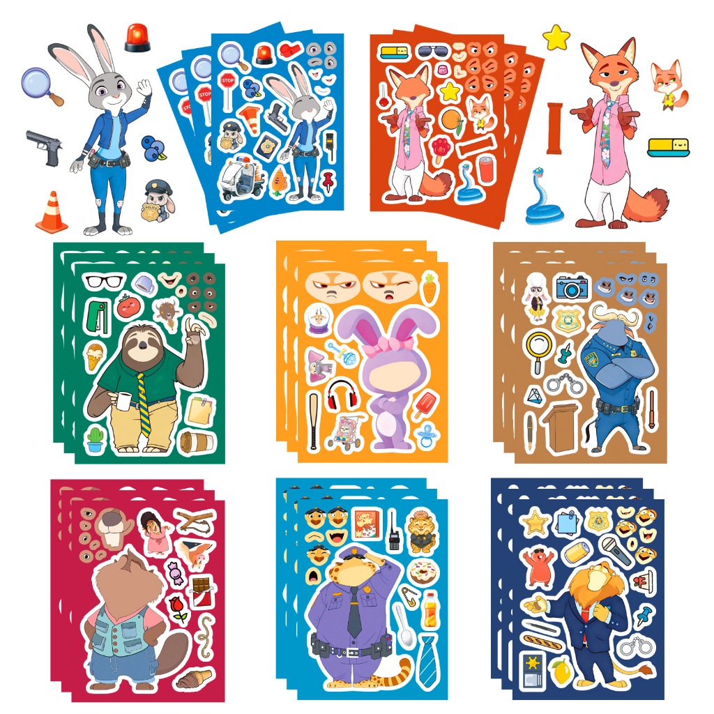 8 Zootopia Nhãn dán xếp hình Nick Judy puzzle sticker DIY trò chơi giấy trí tuệ cute đồ chơi cho bé