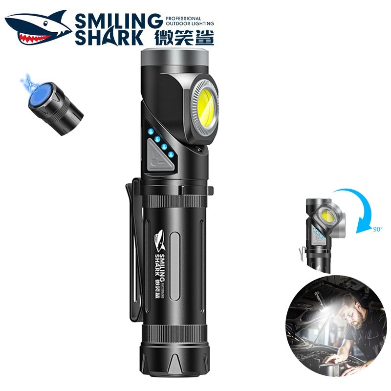 SmilingShark SD5420 Đèn pin siêu sáng Từ tính với nắp đèn xoay 90° Thiết kế kẹp đèn trắng/đỏ 10 chế 
