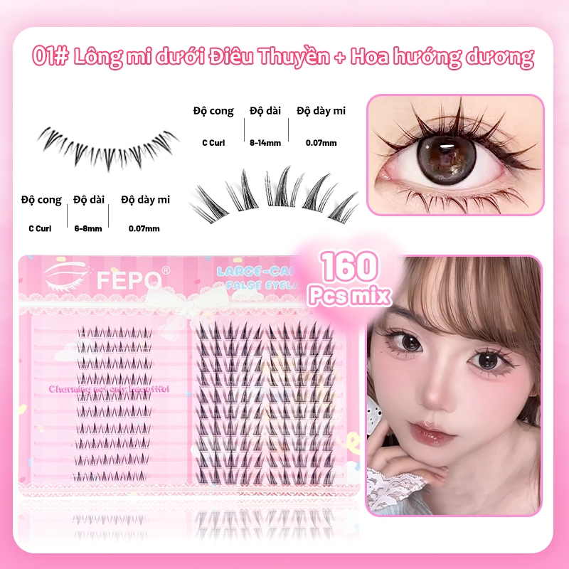 Lông mi giả nhiều loại 20 hàng FEPO mi lông thỏ tự nhiên mi giả tách sợi có thể tái sử dụng 12mm | BigBuy360 - bigbuy360.vn