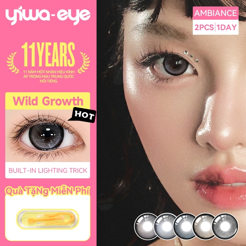 YIWAEYE 14.5mm kính áp tròng lens 1 ngày/hồng/xanh/xám 0-8 độ