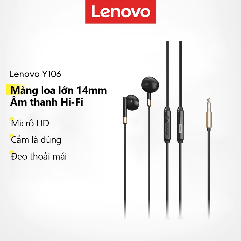 Tai nghe có dây Lenovo Y106 và Y106PRO có âm thanh HiFi và micrô HD cộng với trình điều khiển lớn 14mm | BigBuy360 - bigbuy360.vn
