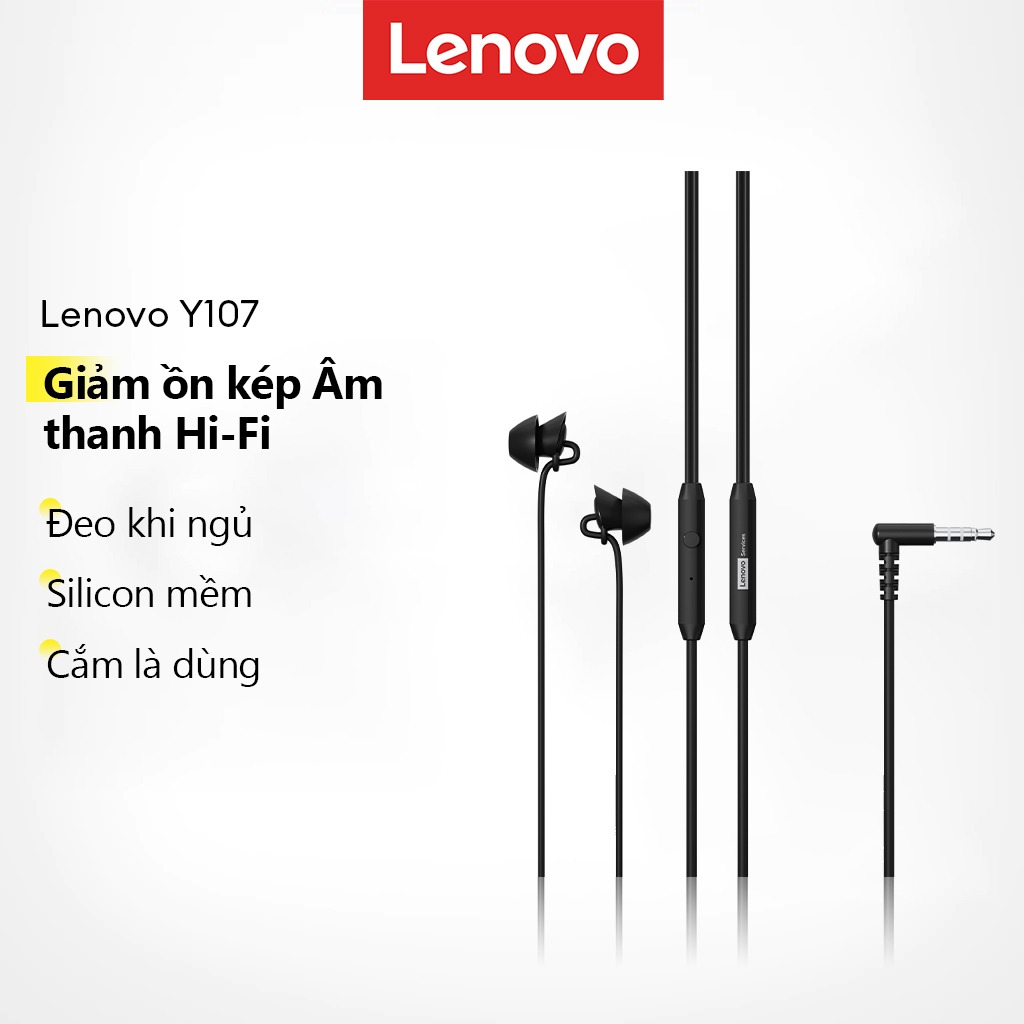Tai nghe có dây trong tai Lenovo Y107 và Y107PRO có thể giảm tiếng ồn đôi và âm thanh HiFi cộng với silicon mềm để thoải mái và ngủ