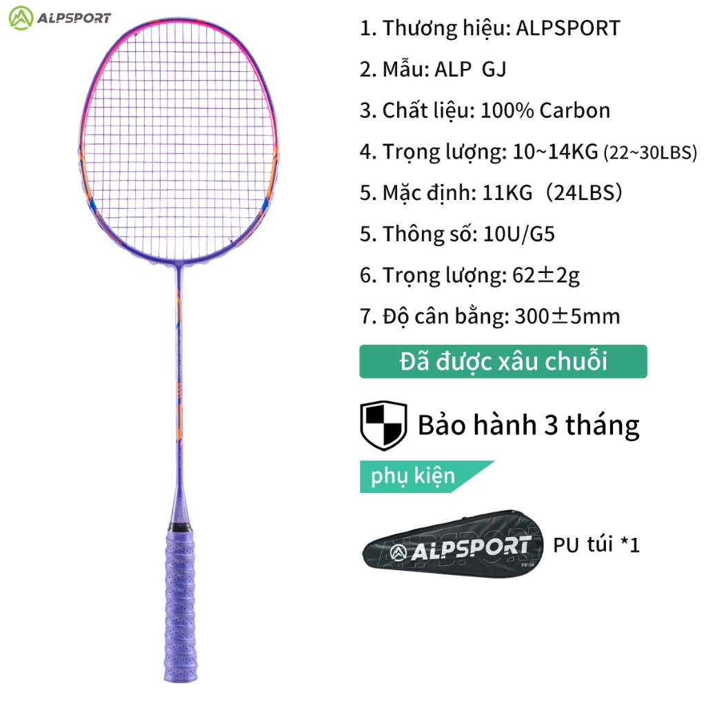 ALPSPORT GJ 10U 52g 35LBS Vợt Cầu Lông Tím/đỏ/đen 100% Ban đầu Xác Thực Siêu Nhẹ Vật Liệu Sợi Carbon
