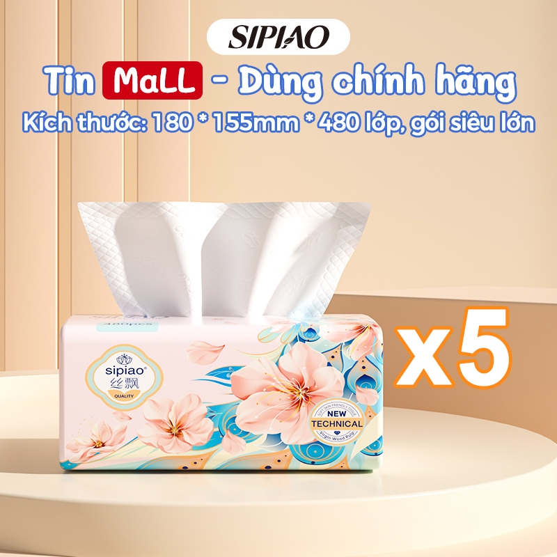 [5 gói] Giấy lụa mềm dày 5ply Sipiao (1608-5) 480 chiếc mỗi gói Giấy vệ sinh TH Size 180 * 155mm