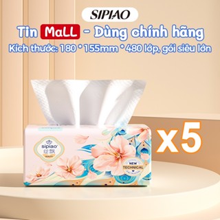 [5 gói] Giấy lụa mềm dày 5ply Sipiao (1608-5) 480 chiếc mỗi gói Giấy vệ sinh TH Size 180 * 155mm