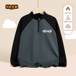 HKAM Áo len giữ nhiệt cho bé trai Áo Sơ Mi Trẻ Em Thu Đông Nửa Ấm Áp Kháng Khuẩn