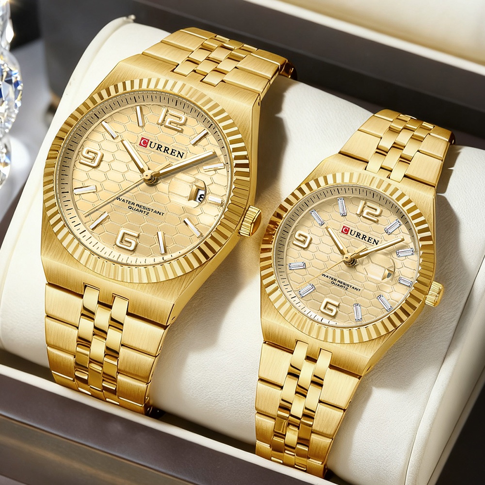 Đồng hồ cặp đôi CURREN MỚI Thương hiệu chính hãng Con trỏ phát sáng bằng thép không gỉ Thời trang Công sở Thể thao Thạch anh chống nước 8498
