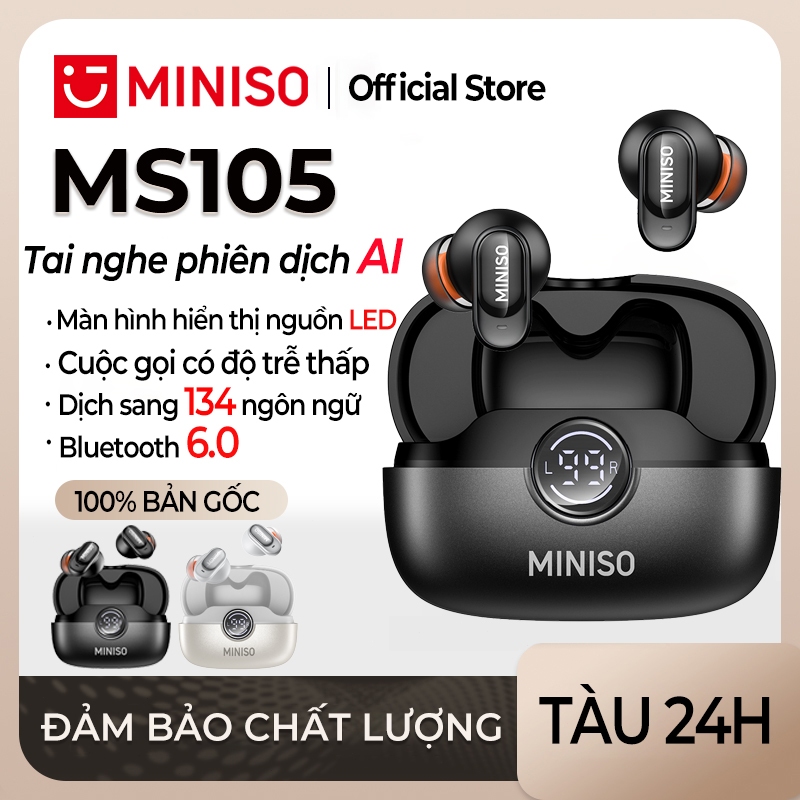 Miniso MS105 Tai Nghe Phiên Dịch AI Tai nghe Bluetooth 6.0 Hỗ trợ dịch 134 ngôn ngữ HiFi HD, Chống ồn, Kết nối nhanh, Có micro, Hỗ trợ ASMR, Hỗ trợ Android và iOS | BigBuy360 - bigbuy360.vn