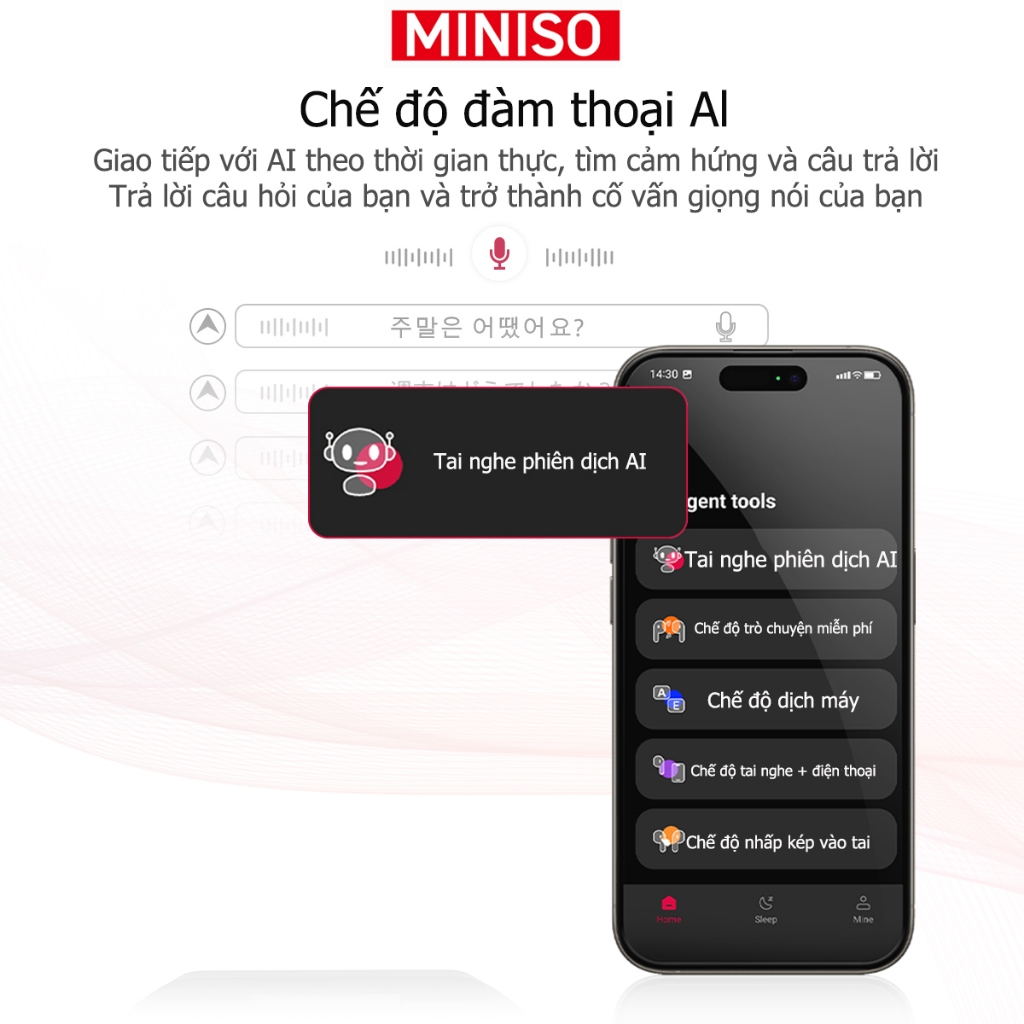 Miniso MS105 Tai Nghe Phiên Dịch AI Tai nghe Bluetooth 6.0 Hỗ trợ dịch 134 ngôn ngữ HiFi HD, Chống ồn, Kết nối nhanh, Có micro, Hỗ trợ ASMR, Hỗ trợ Android và iOS | BigBuy360 - bigbuy360.vn