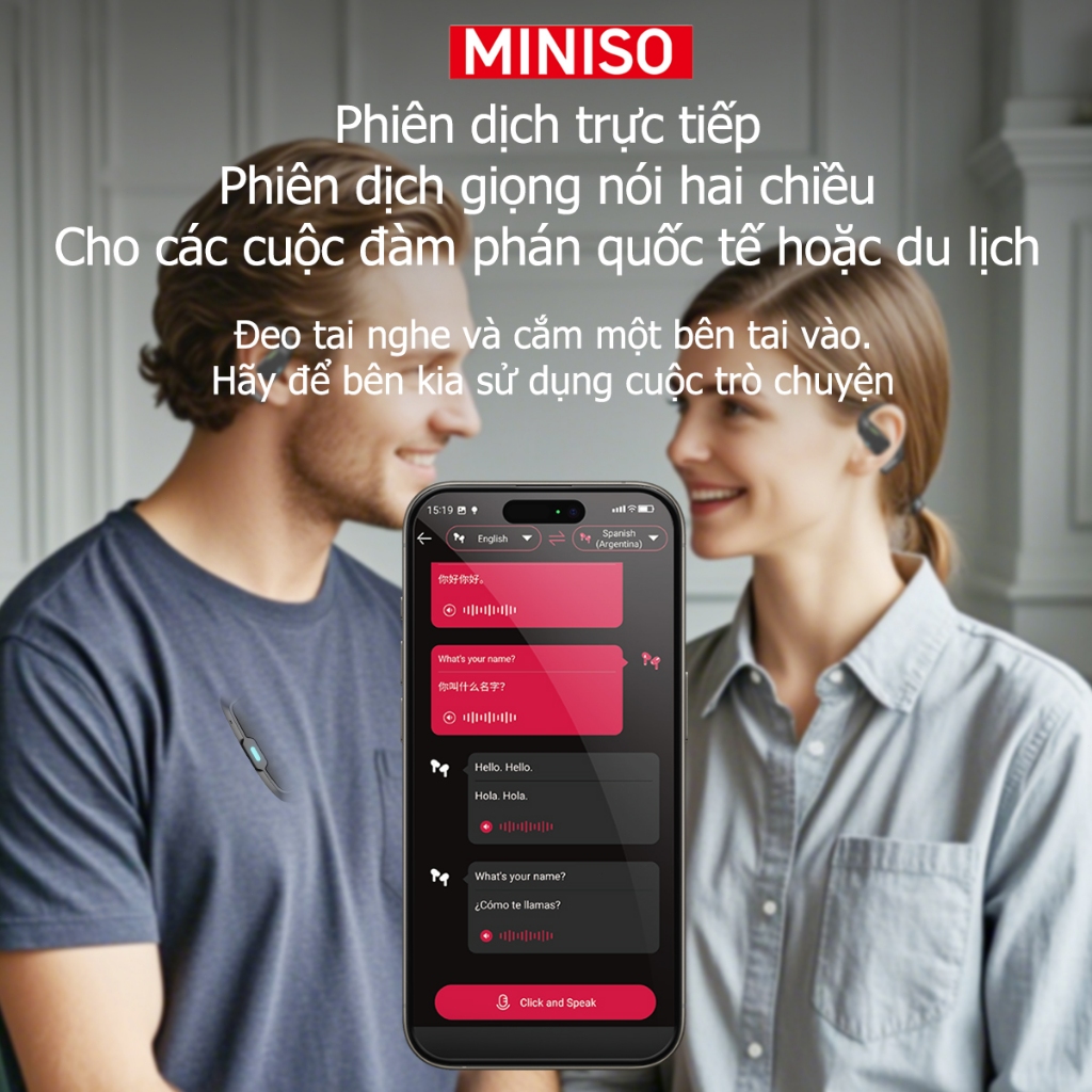 Miniso MS105 Tai Nghe Phiên Dịch AI Tai nghe Bluetooth 6.0 Hỗ trợ dịch 134 ngôn ngữ HiFi HD, Chống ồn, Kết nối nhanh, Có micro, Hỗ trợ ASMR, Hỗ trợ Android và iOS | BigBuy360 - bigbuy360.vn