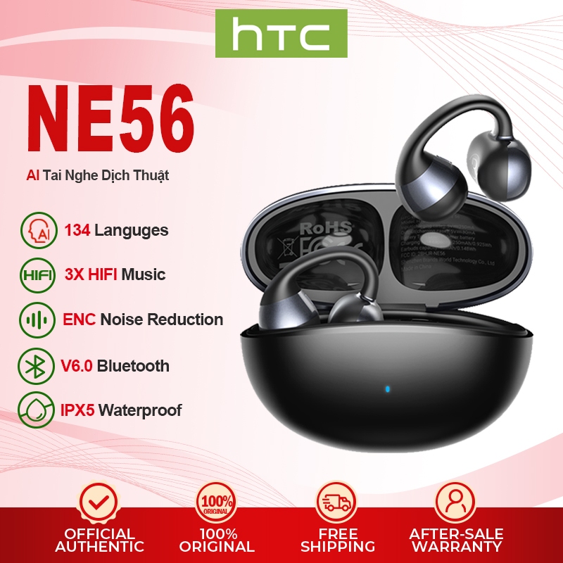 Tai nghe Bluetooth HTC NE56 Tai nghe chống ồn 4 Mic ENC Tai nghe không dây 3X HIFI 360°Tai nghe thể thao ACS 2025 Tai nghe kẹp tai mở mới nhất