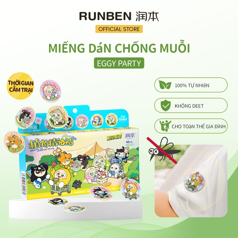 Miếng dán đuổi muỗi Runben Spring ngăn ngừa muỗi cắn, an toàn và không độc hại, EGGY PARTY dễ thương