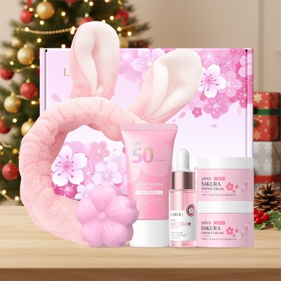 Bộ phát sáng LAIKOU Sakura Tất cả trong một Bộ chăm sóc da để làm sáng da Hydrate Cải thiện kết cấu da Quà tặng Giáng sinh hoàn hảo