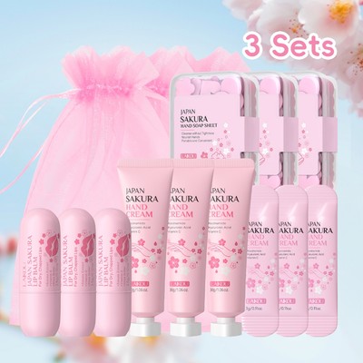 Bộ 3 Món Quà Lưu Niệm LAIKOU Sakura Tinh Tế - Ủng Hộ Đám Cưới Hoàn Hảo, Quà Tặng Tiệc - Chăm Sóc Toàn Diện Tay, Môi Và Hương Thơm