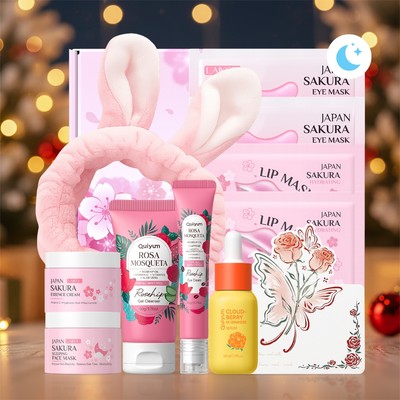 Nghi lễ nở hoa & phát sáng - Chăm sóc ban ngày và ban đêm: LAIKOU Bộ quà tặng chăm sóc da & hoa anh đào sang trọng dành cho nữ Quà tặng sinh nhật Giáng sinh