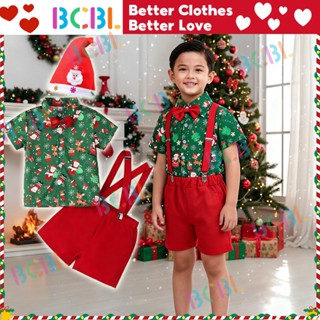  Bcbl Bộ Áo Sơ Mi Ngắn Tay + Quần short 2 Dây Họa Tiết Ông Già Noel Giáng Sinh Cho Bé Trai 