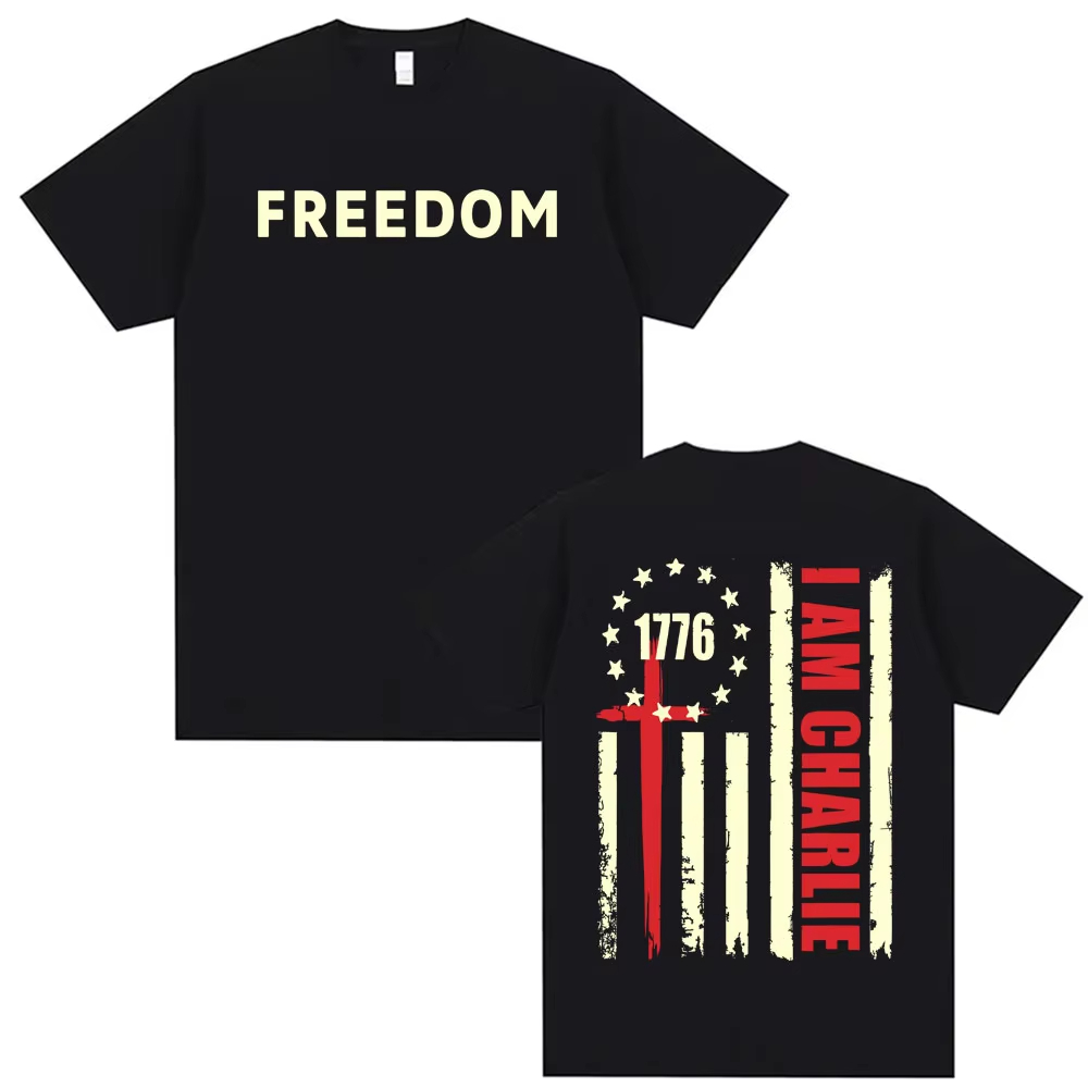 Áo thun Cotton thời trang cổ điển Charlie Kirk Red Free Pattern dành cho nam