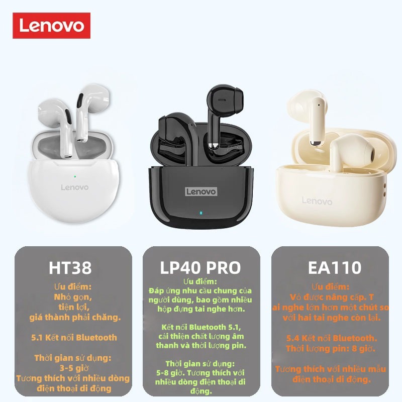 Tai nghe Bluetooth Lenovo LP40 Pro Tai nghe không dây TWS IPX5 chống nước có Mic cho iOS Android - Giảm tiếng ồn Âm nhạc HD | BigBuy360 - bigbuy360.vn