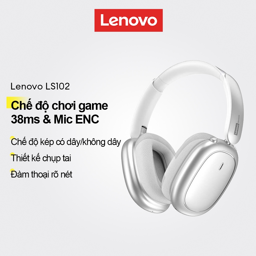 Tai nghe qua tai Lenovo LS102 và tai nghe Bluetooth không dây có âm thanh không gian HiFi và chế độ chơi game 38ms cộng với Mic ENC cho cuộc gọi | BigBuy360 - bigbuy360.vn