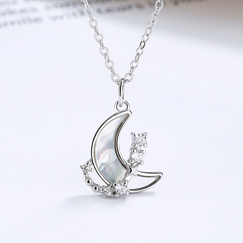 S925 Vỏ trắng bạc Mặt dây chuyền mặt trăng Vòng cổ xương đòn Niche S925 ❈ ❈ ❇ 月 ❈ ❈ ❈ ❈ ❈ ❈ ❈ ❈