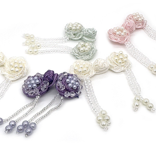 [D4-07] Phong Cách Trung Hoa Sườn Xám Hanfu Nút Phong Cách Trung Hoa Mới Tua Rua Hoa Hồng Pha Lê Bong Bóng Hạt Tấm Nút Placket