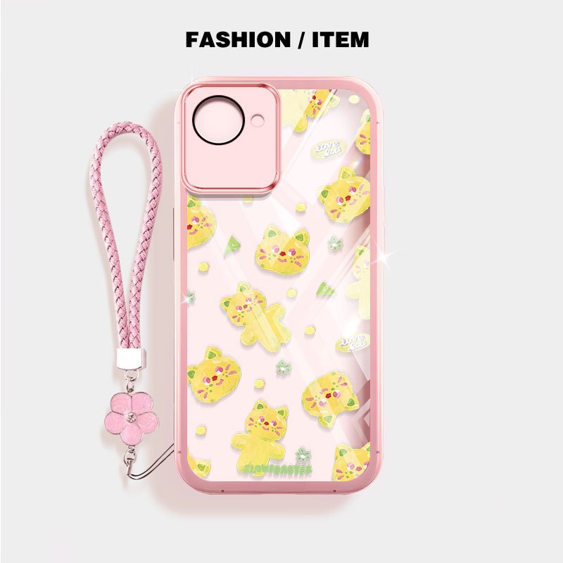 Vỏ YBD Cho Realme C30 C30S Realme Narzo 50i Prime Hoạt Hình Màu Nước Gấu Dây Treo