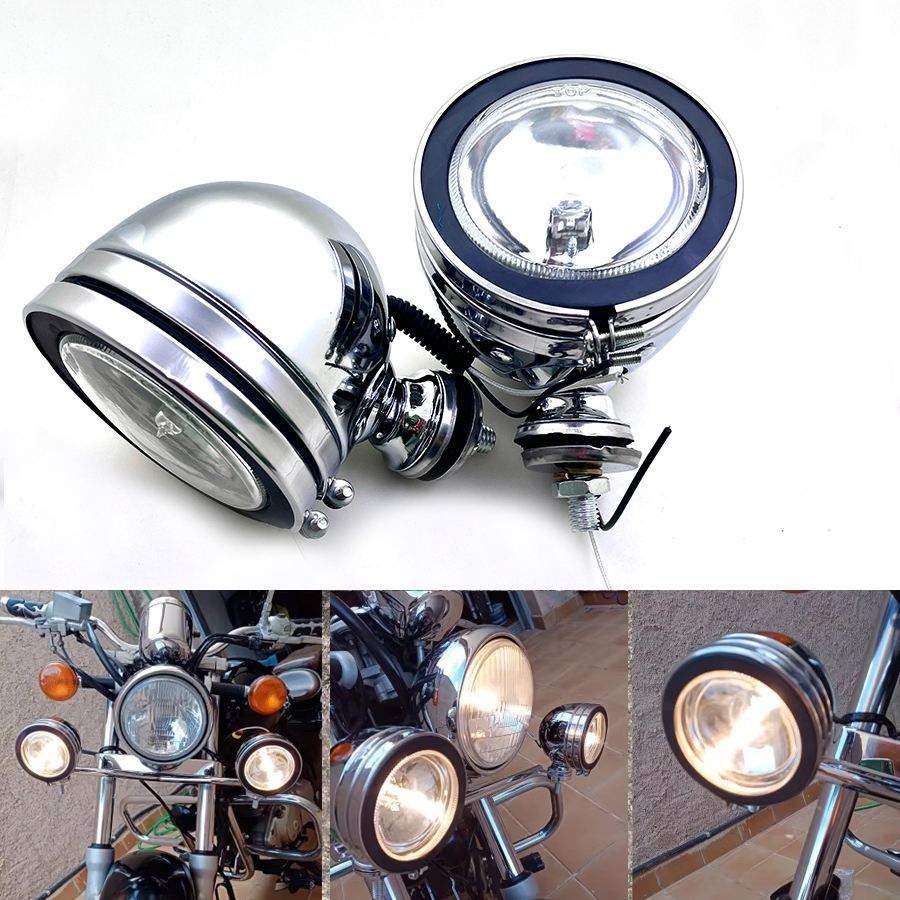 1PC Metal Chrome Universal Motorcycle Fog Light Front Driving Spot Auxiliary Lamp For Honda Shadow Y
