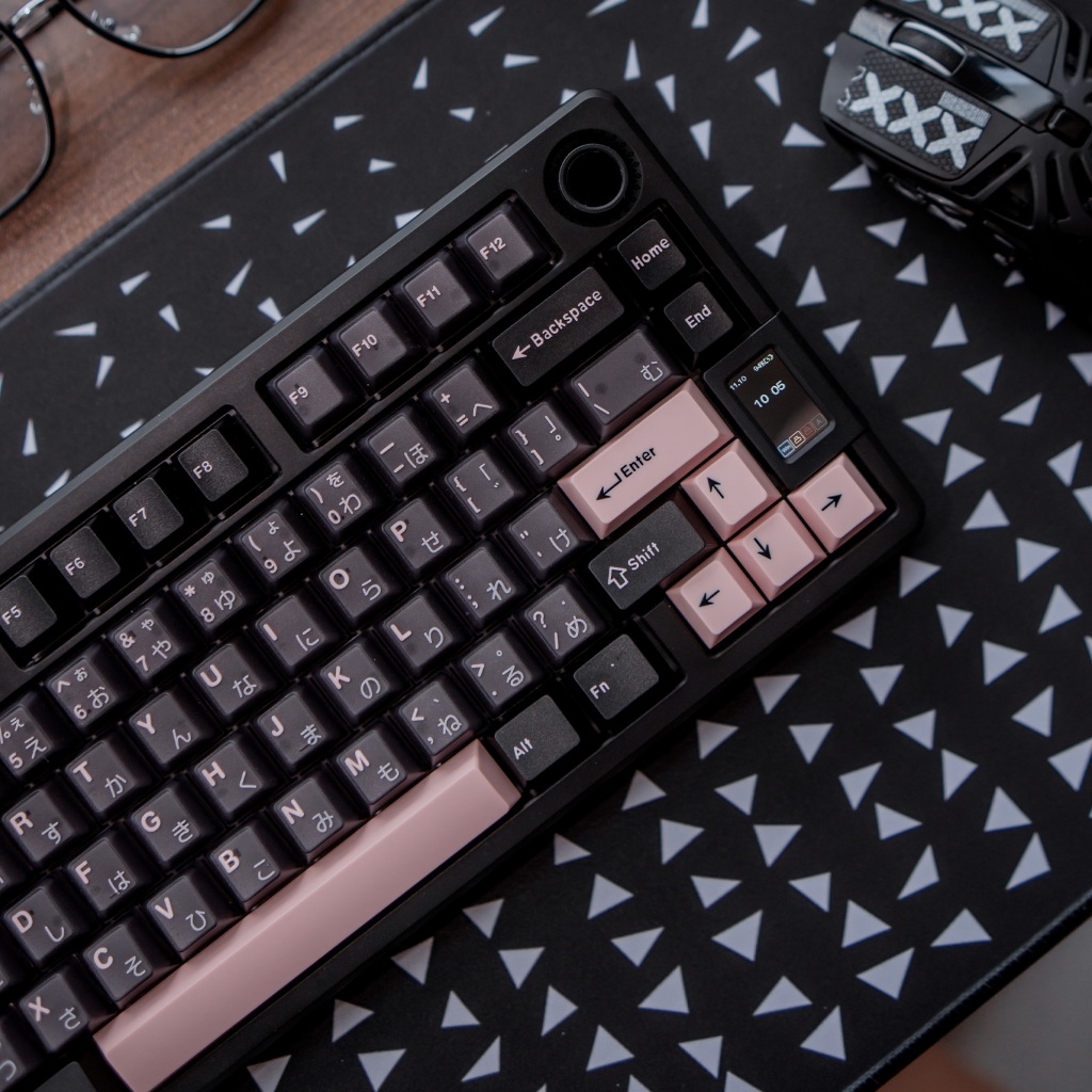 Dark Olivia Keycaps Gốc Nhật Bản PBT + PC Đen Hồng Trong Suốt Chụp Đôi Anh Đào Hồ Sơ Keycap Bộ Cho B