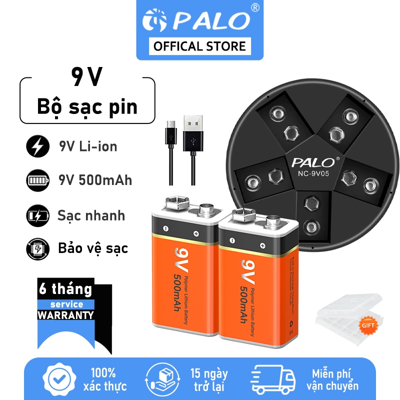 Bộ sạc pin 9V PALO 9V Pin 500mAh Guitar battery