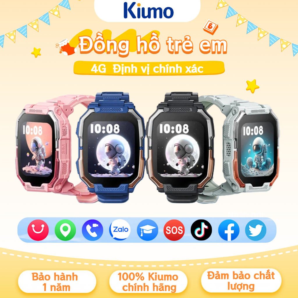 Kiumo Đồng Hồ Trẻ Em 4G GPS SOS Video HD Camera Kép Chống Nước Theo Dõi Sức Khỏe Cho Bé Trai Và Bé G