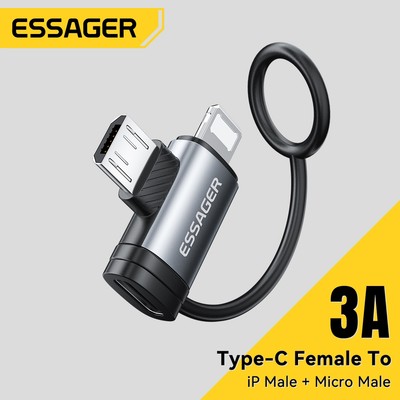 Essager 2 trong 1 Type C sang L & To Type C Micro C cho bộ chuyển đổi IP Hỗ trợ truyền dữ liệu 480Mbps