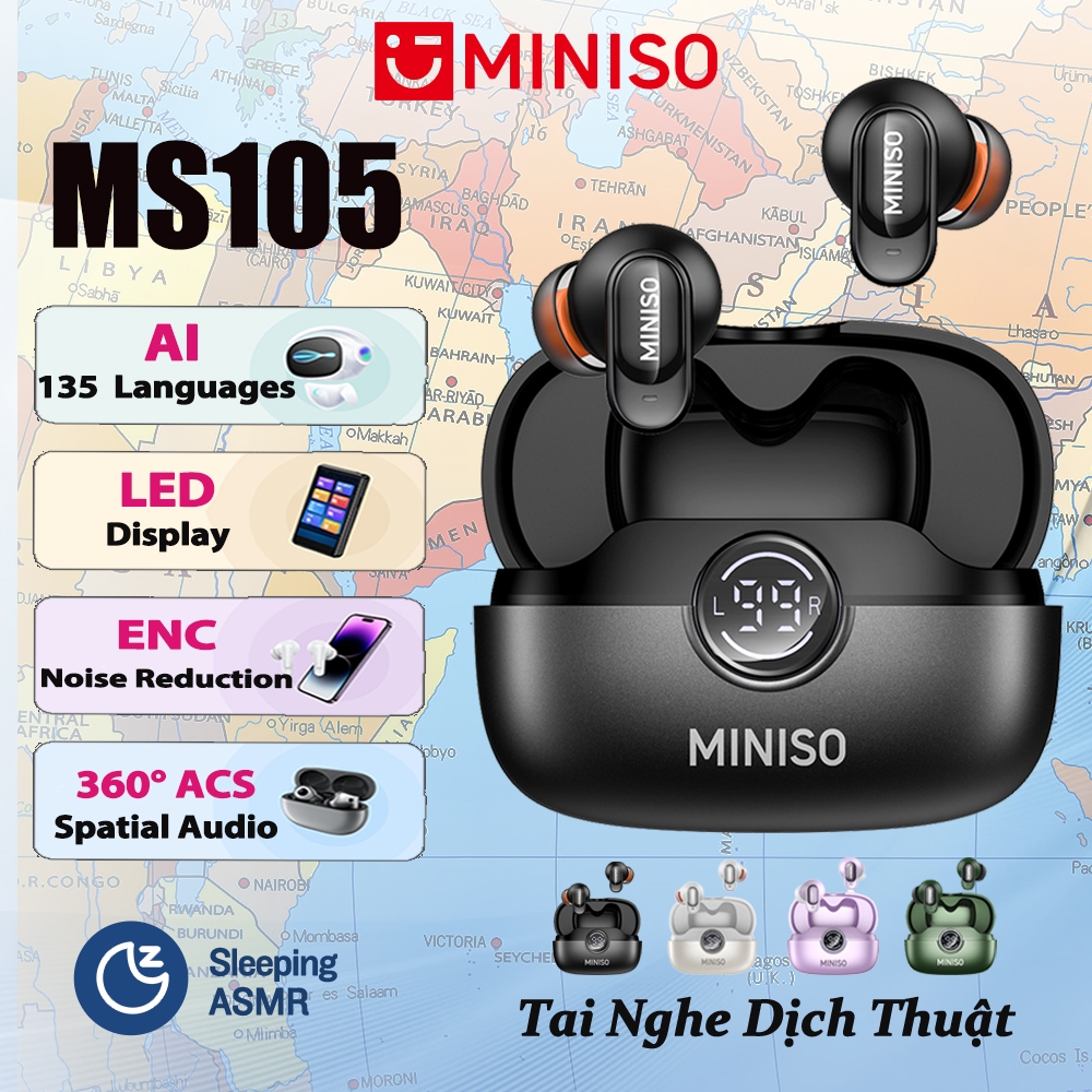 MINISO MS105 AI Video Tai nghe phiên dịch HIFI Tai nghe Bluetooth V6.0 Chống ồn ENC Tai nghe không dây Chống nước IPX5 Tai nghe thể thao | BigBuy360 - bigbuy360.vn