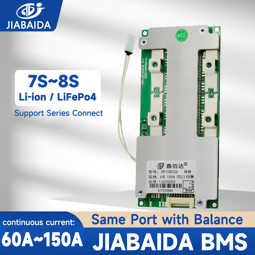 JIABAIDA BMS 8S 24V Lifepo4 7S Li-ion 100A 120A 150A Dòng điện liên tục JBD BMS có cân bằng