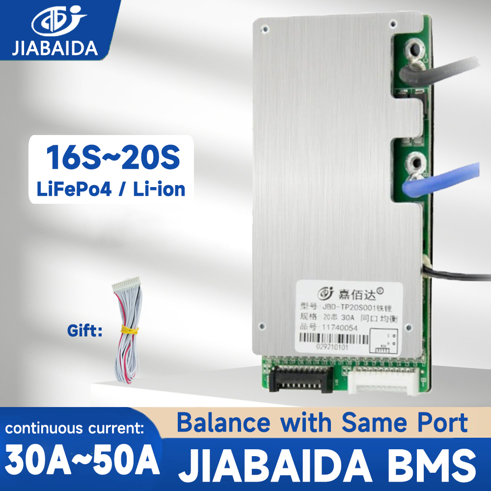Jiabaida BMS 16S LiFePo4 17S 20S Cân bằng pin Li-ion 48V 60V 72V Cân bằng 30A 40A 50A JBD BMS
