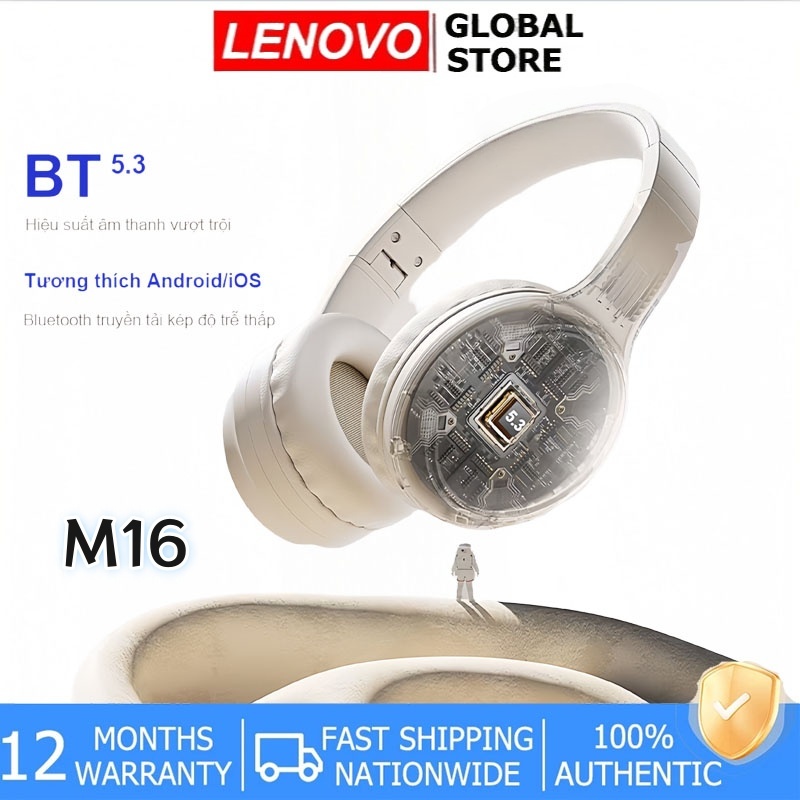 Lenovo Brodio M16 Tai nghe Bluetooth tai nghe chụp tai âm thanh nổi giảm ồn thoải mái chống thấm nước có mic thích hợp cho Android IOS PC | BigBuy360 - bigbuy360.vn