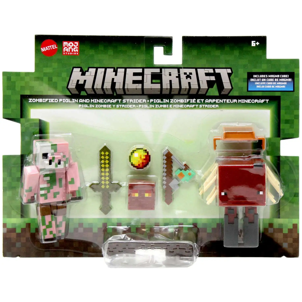 Nhân vật và phụ kiện hành động Minecraft 2 gói, Bộ đồ chơi có tỷ lệ 3.25 inch Zombified Piglin & Str