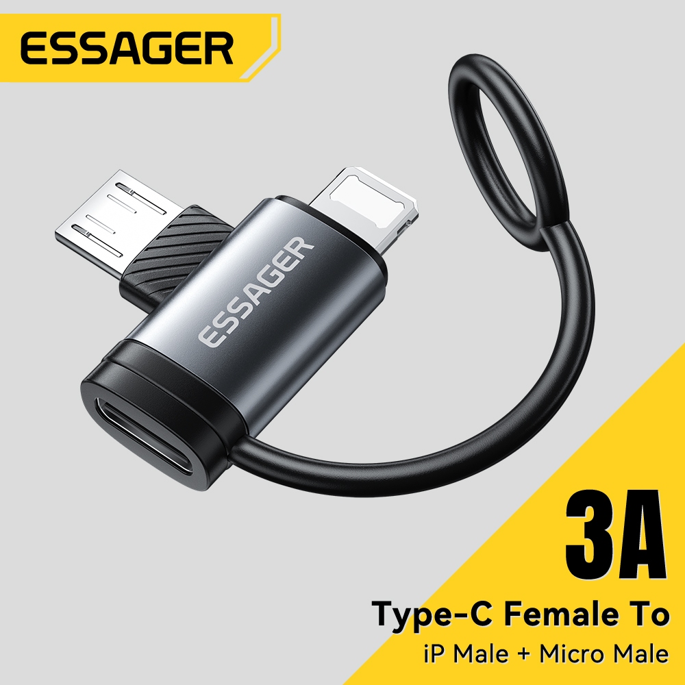 Bộ chuyển đổi 2 trong 1 ESSAGER Type-C sang L + Micro USB 3A Sạc nhanh Truyền dữ liệu Dây buộc di động Cắm và chạy