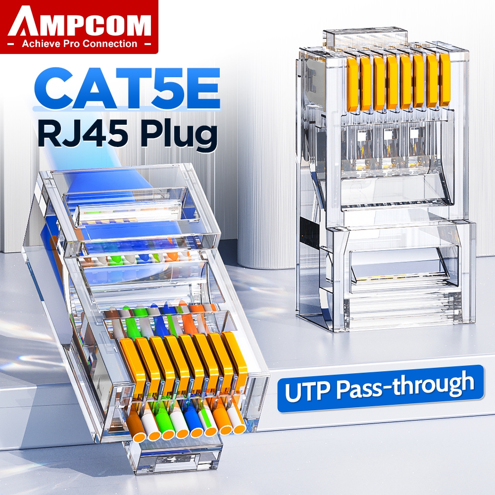 AMPCOM CAT5E RJ45 Cổng Kết Nối Đi Qua 8P8C Cáp Ethernet Mô Đun RJ45 Đầu Cáp Ethernet Đầu Nối Uốn Đầu
