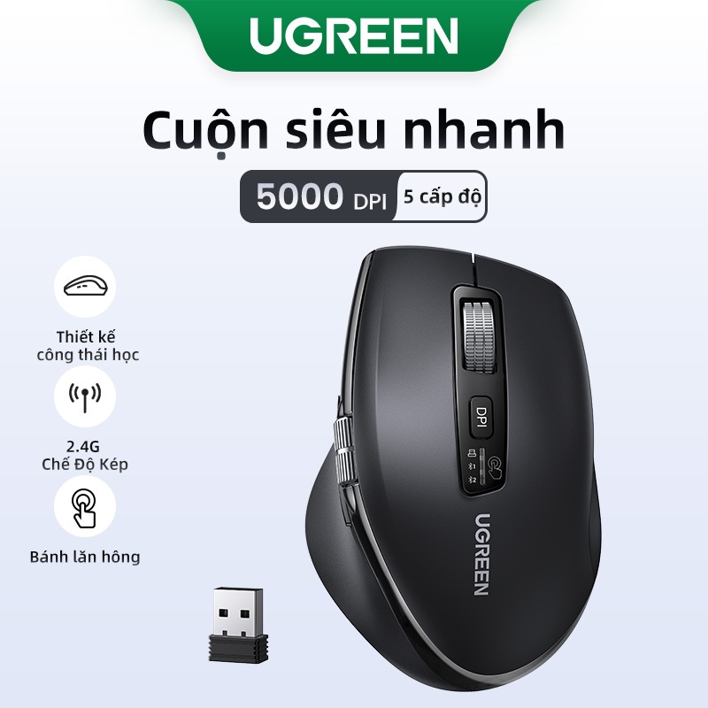 Chuột không dây cuộn siêu nhanh UGREEN Bluetooth 5.4 2.4G Công thái học 5000DPI cho máy tính bảng MacBook Máy tính xách tay Máy tính chuột | BigBuy360 - bigbuy360.vn