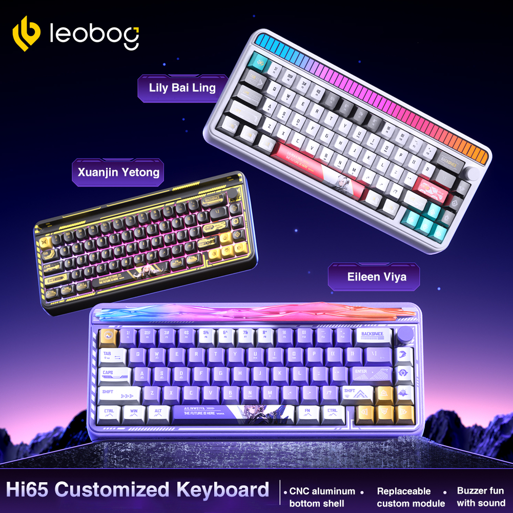 AULA LEOBOG Hi65 Bàn Phím Cơ Tùy Chỉnh 66Key Tri-Mode CNC Nhôm Ốp RGB Núm Bàn Phím Chơi Game Không D