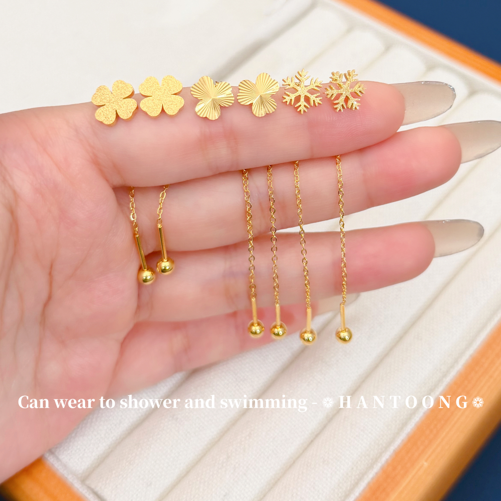 Bông tai dài 24K Bông tai thép không gỉ Bông tai nữ Bông tai hợp kim titan