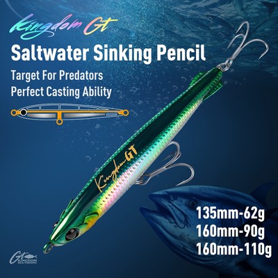 Bút chì mồi câu cá biển Vương quốc SALTWATER 135mm / 160mm 62g / 90g / 110g Mồi chìm Mồi câu cá Mồi câu cá Mồi Wobblers Mục tiêu cho động vật ăn thịt cá ngừ GT Cá thu kiếm Bass biển