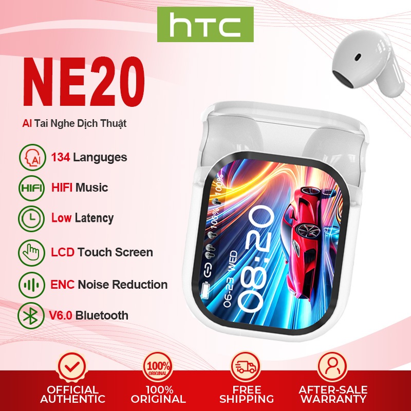 HTC NE20 AI Tai nghe dịch thuật HIFI LED Màn hình Tai nghe Bluetooth V6.0 Độ trễ thấp Trò chơi dành 