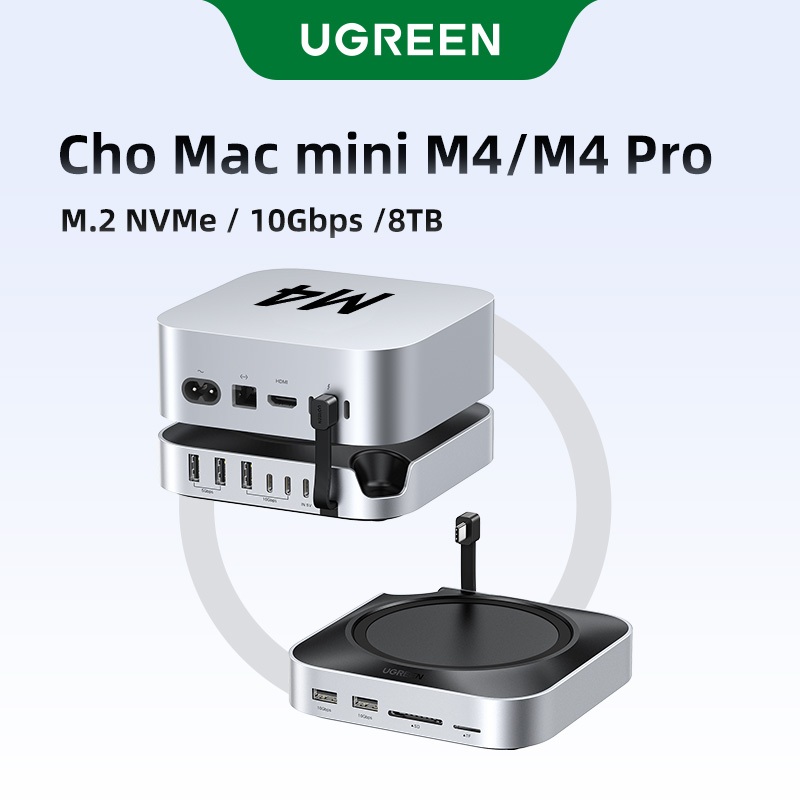 UGREEN USB HUB Docking Station cho Mac Mini M4 M4 Pro M.2 NVMe SSD 8TB Max 10Gbps Cổng USB-A & C SD 